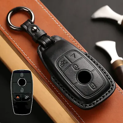 For Mercedes Benz A C G S E 4 Button Remote Key Fob Genuine Leather Case Cover • $14.24