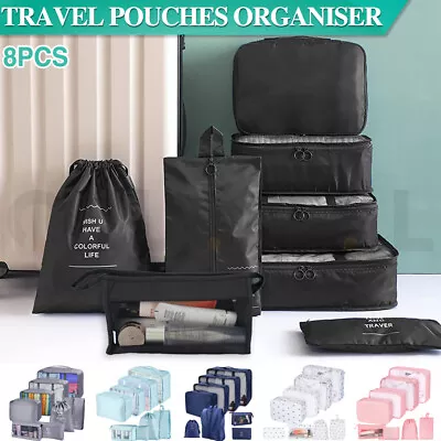 8PCS Packing Cubes Travel Pouches Luggage Organiser Clothes Suitcase Storage Bag • $15.99