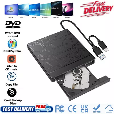 Slim External CD DVD RW Drive USB 3.0 For MacBook Pro Air IMac Windows 11/10/8/7 • $23.99