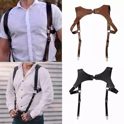 Vintage Leather Suspenders Braces Shoulder Strap Belt Harness For Men O6M3 • $14.59