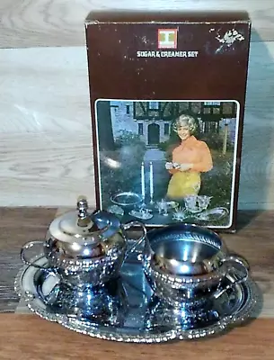 Vintage Irvinware/Irunware Chrome Creamer And Sugar Bowl W/Lid On Tray Set • $14.99