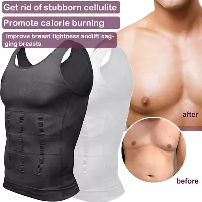 MEN SLIMMING VEST Body Shaper Slim Chest Belly Waist Boobs Compression Shirt XXL • £13.79