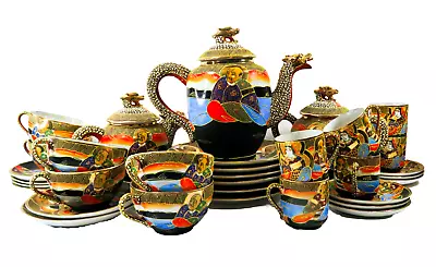 Vintage Japanese Satsuma Moriage Gold Dragon Ware 36 Piece Tea Coffee Set For 6 • $225