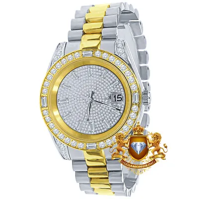 Full Solid Steel 2 Tone Gold Baguette Simulated Diamond President Watch 40mm • £240.93