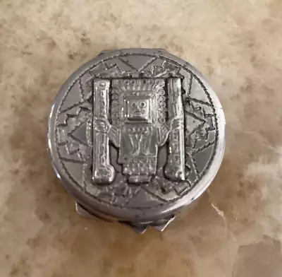 Silver - Vintage Mayan Aztec Hinged Lid 1.25  Pill Box • $45