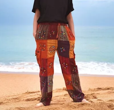 Fair Trade Patchwork Hippie Trousers Dark Purple Boho Festival Yoga Cargo Pants • £23.99