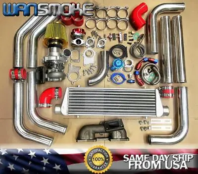 KA24E For Nissan 240sx Pickup D21 T3/T4 Turbo Kit Manifold Intercooler BOV Red • $718.90