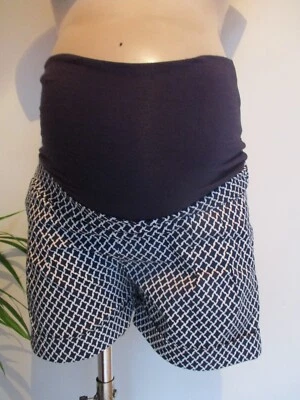 Seraphine Maternity Navy & White Print Over Bump Safari Shorts Size 8 • £17