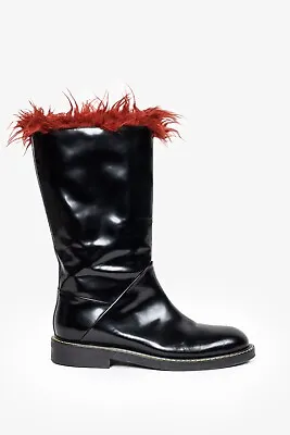 Marni Faux Fur Trimmed Black Patent Leather Boots Size 37.5 • $380.26