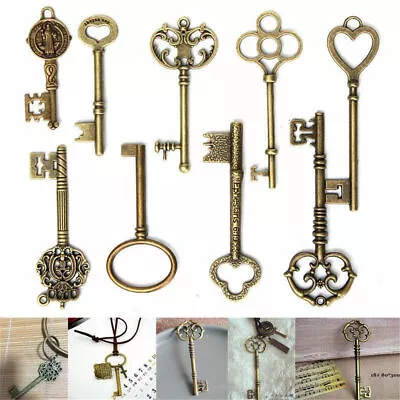 $2.25 • Buy 9PCS/set Large Vintage Antique Bronze Skeleton Keys Cabinet Barrel Old Lock