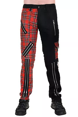 Punk Zip Pants Bondage J Split Leg In Black Cotton And Red Tartan. • £39.99