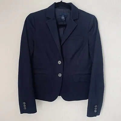 J Crew Blazer Jacket Women 0 Navy Blue 2-Button Cotton Stretch Career Preppy • $36.10