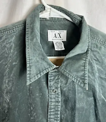 Giorgio Armani Exchange Men Green Velour L/S XL Snap Button Up Shirt Rare 91714 • $13.79