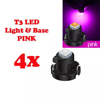 4Pcs T3 LED Light Bulbs 12V COB Dashboard Switch Cluster Warning PINK Colour • $8.95