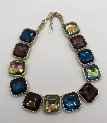 Zara Iridescent Multicolor Squares Crystal Necklace Stunning 14-16” Statement • $29.99