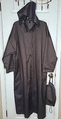 Babette Crinkle Nylon Hooded Packable Rain Jacket Coat Snaps Pockets Brown Sz S • $34.95