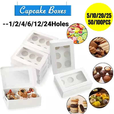 Cupcake Box 1 Hole 2 4 6 12 24 Holes Window Face Cake Party Favour Wedding Boxes • $10.98