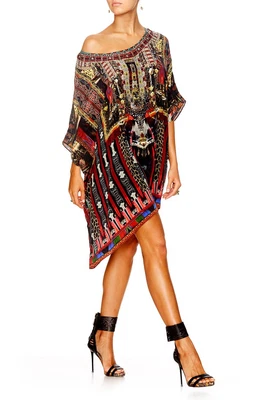 $299 • Buy Camilla Short Round Neck Kaftan In A Dalai Daze Silk Embellished Size O / S