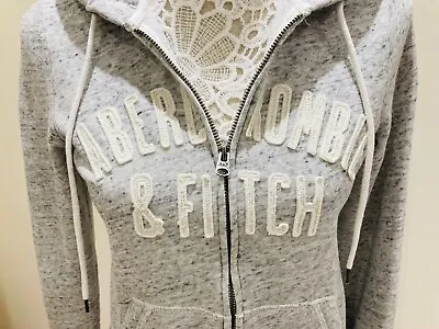 Abercrombie & Fitch Hoodie Sweatshirt Zip Cream Grey Top Long Sleeve Size 8 XS • £8.99