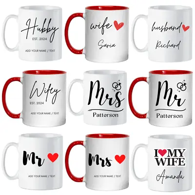 Personalised Name Mug Hubby Wifey Mr Mrs Mug Gift Valentines Wedding Anniversary • £7.95