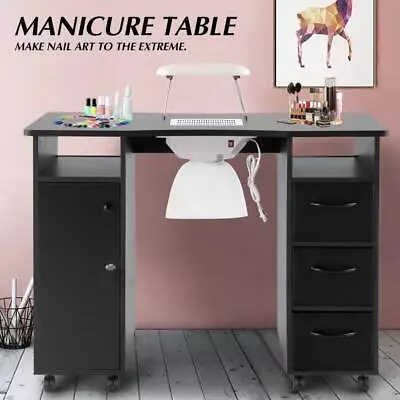 Pro Manicure Table Nail Desk Beauty Salon Dust Collector Drawers+Wheel+Wrist Pad • $159.99