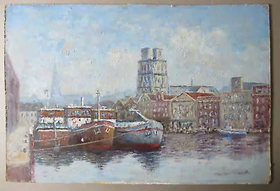 Vintage TREVOR SHOESMITH Listed Maritime Liverpool Harbour Oil Painting Signed • £45