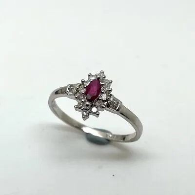 9ct Gold Ruby Diamond Ring Size  9ct White Gold Hallmarked Ruby Dia Ring • £115