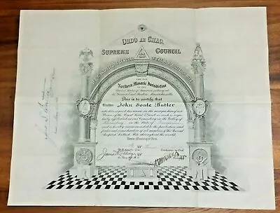 Mason History-1919 ORDO AB CHAO-33 Degree Masonic Certificate-John Soule Butler • $84