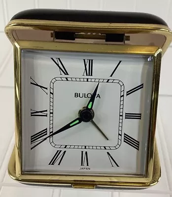 Vintage BULOVA Folding Travel Alarm Clock Black Case Made In Japan • $34.99