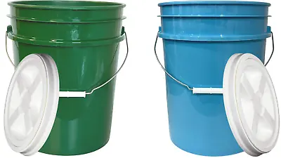 5 Gallon Food Grade Buckets BPA Free Gamma Screw On Lids Pails 90mil (2 Pack ) • $49.97