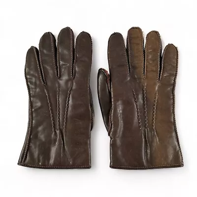 Vintage Leather Gloves Driving Riding Rabbit Fur Lined 1970s Men's LARGE • $68.45