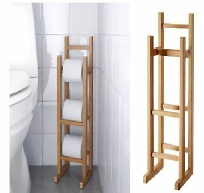 £13.49 • Buy Bamboo Wooden Free Standing Toilet Roll Storage Holder Stand Classic Finish   
