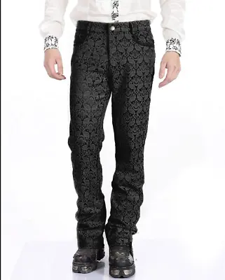 Darkrock Pants Devil Fashion Black Brocade Steampunk VTG Vintage Men Gothic Pant • $56.99