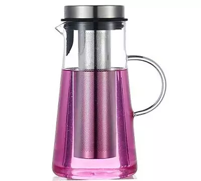 Glass Pitcher With Lid & Infuser 60 Oz Thicker Carafe With Stainless Steel Infus • $35.95