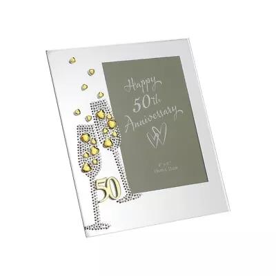 50th Golden Anniversary Glass Photo Picture Frame 6x4 With Flute Motif • £8.99