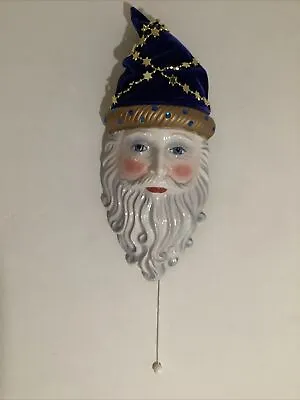 Vintage Clayart Musical Mask 1992 Magical Blue Eyes Wizard Folk Art • $25.99