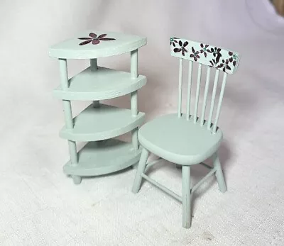 Dollhouse Miniature Painted Corner Shelf & Chair Floral Design 1:12 Scale • $10