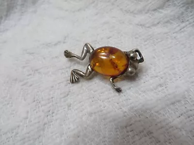 Vintage Sterling 925 Amber Frog Pin • $9.99