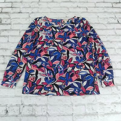 J Crew Blouse Womens XS Petite Blue Pink Floral Long Sleeve Butterfly Keyhole  • $14.39