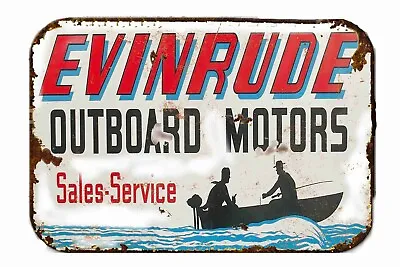 Evinrude Outboard Boat Motors Vintage Advertising  All Metal Tin Sign  8 X 12 • $13.95