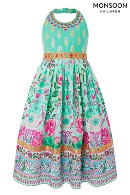 $66.99 • Buy Monsoon Girls Jewelled Multicoloured Maxi Dress Age 3-4 Years Size 4