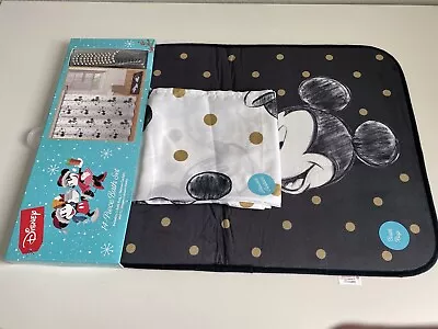 DISNEY MICKEY MINNIE MOUSE CHRISTMAS Holiday Shower Curtain Bath Mat Set 14 Pc • $45