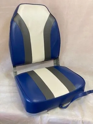 2 X Blue / Charcoal / White High Back Folding Helm Boat Seats • £189.99