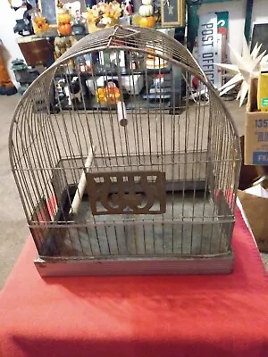 Antique Wire Mesh Bird Cage Hang Or Table W Swings Perch And Glass Watering Dish • $50