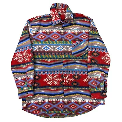 Vintage Fleece Over Shirt Aztec Crazy Abstract Patterned Multicoloured Mens XL • £29.99