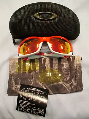 Oakley Split Jacket Custom Red W White & Fire Polarized+yellow Lenses Sunglasses • $259.99