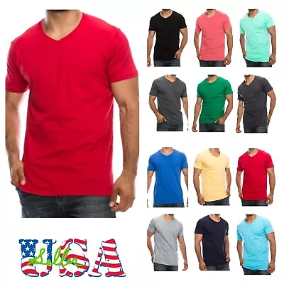 1 3 6 Pack Lot Men T-Shirt V-Neck & Crew Neck Ring Spun Casual Slim Fit Tee  • $24.99