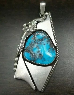 Rare Vintage LES BAKER FRITZEN TOLEDO Navajo Sterling Silver & Turquoise Pendant • $279.99