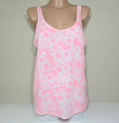 PINK VICTORIA'S SECRET Pink & White Hawaiian Flowers Halter Top Scoop Back • $11.99