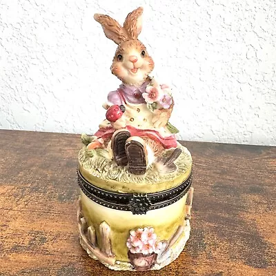 VTG Easter Bunny Rabbit Trinket Box Hinged W/Lady Bug Carrot Flowers Cute! • $19.99